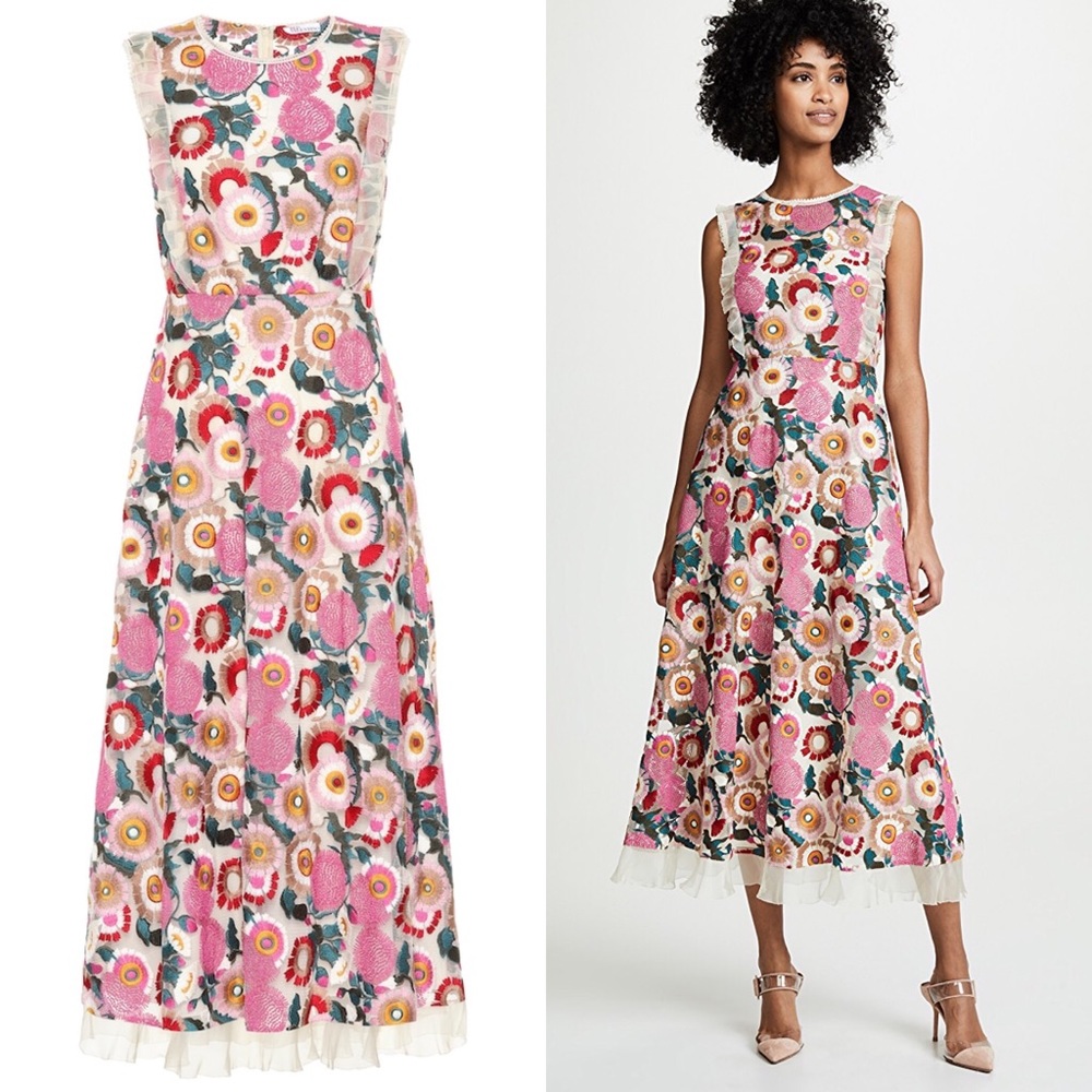 RED Valentino Floral Embroidered Tulle Midi Dress - Picture 5 of 8
